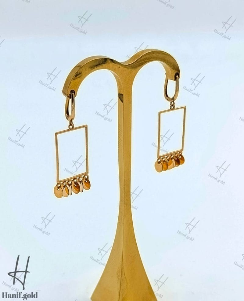 گوشواره طلای طرح مستطیل با آویز پولکی ( گوشواره zahabi)