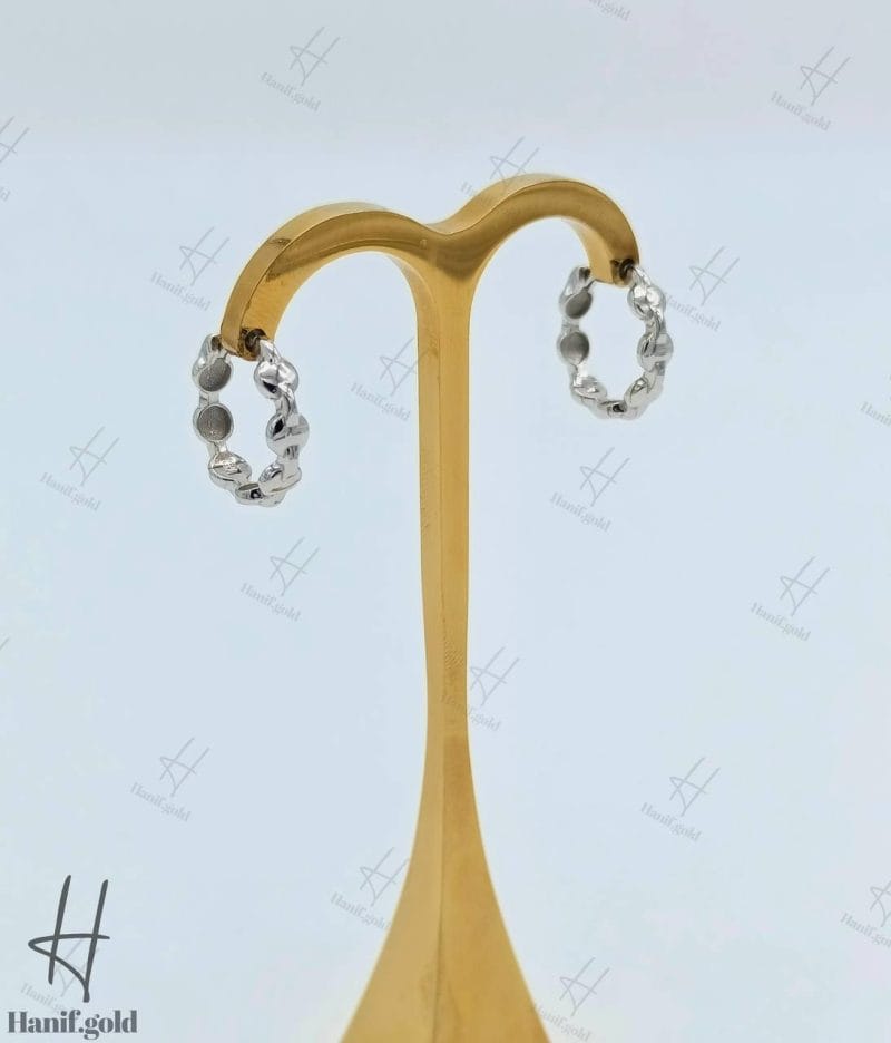 گوشواره طلای حلقه‌ای سفید با طرح دایره (گوشواره هوم‌گلد)