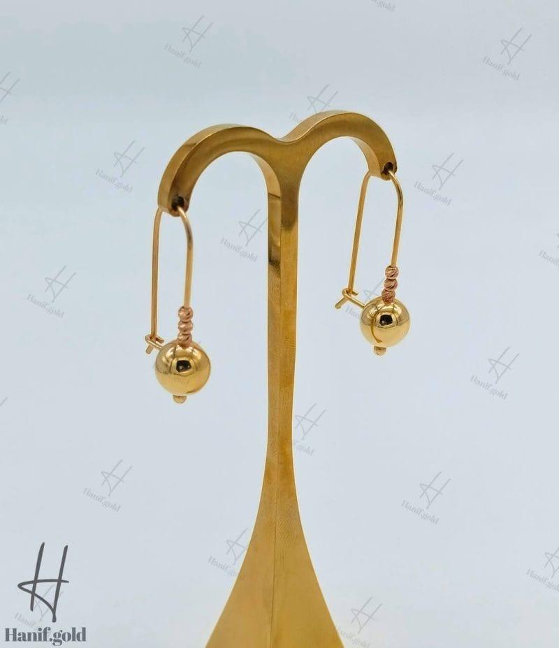 گوشواره طلای عصایی با گوی البرناردو و‌ توپ زرد (گوشواره اکسترا)