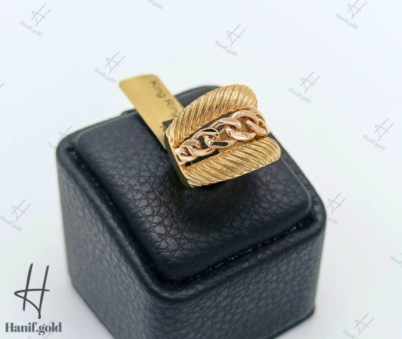 انگشتر طلای پهن دو رنگ زرد و رز گلد وسط کارتیر ( انگشتر king)