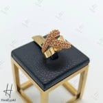 انگشتر طلای جناقی رزگلد و زرد ساده با توپ تراش (انگشتر نیلوفر)