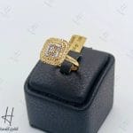 انگشتر طلای تراش امرالدکات مربع دو رنگ زرد و‌سفید