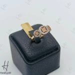 انگشتر طلای تراش امرالدکات ۳ گل ، دو رنگ سفید و رزگلد