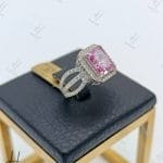 انگشتر طلای سفید نگین دار اتمی توپاز صورتی (انگشتر نگین رنگی مصباح)