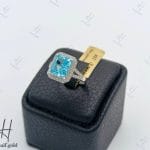 انگشتر طلای سفید نگین دار اتمی توپاز آبی (انگشتر نگین رنگی مصباح)