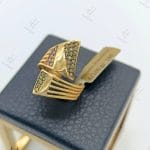 انگشتر طلای نگین اتمی جناقی با نگین زرد و گلبهی