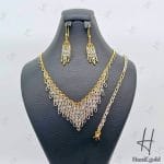 سرویس طلای زنانه ، دور رنگ زرد و سفید طرح آویز (سرویس شال)