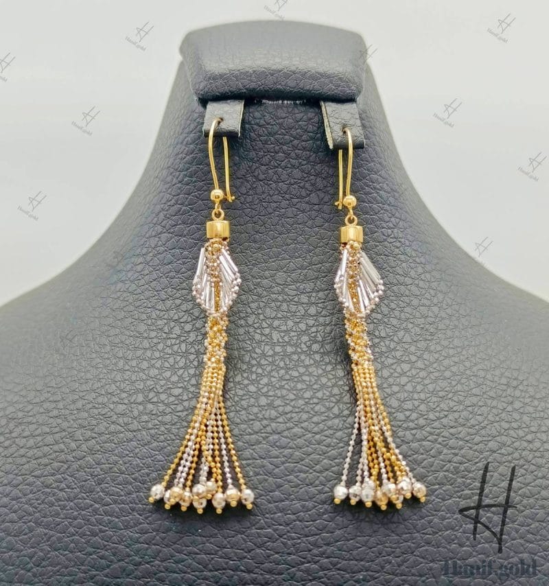سرویس طلای زنانه ، دو رنگ زرد و سفید آویز دار (سرویس خودکاری)