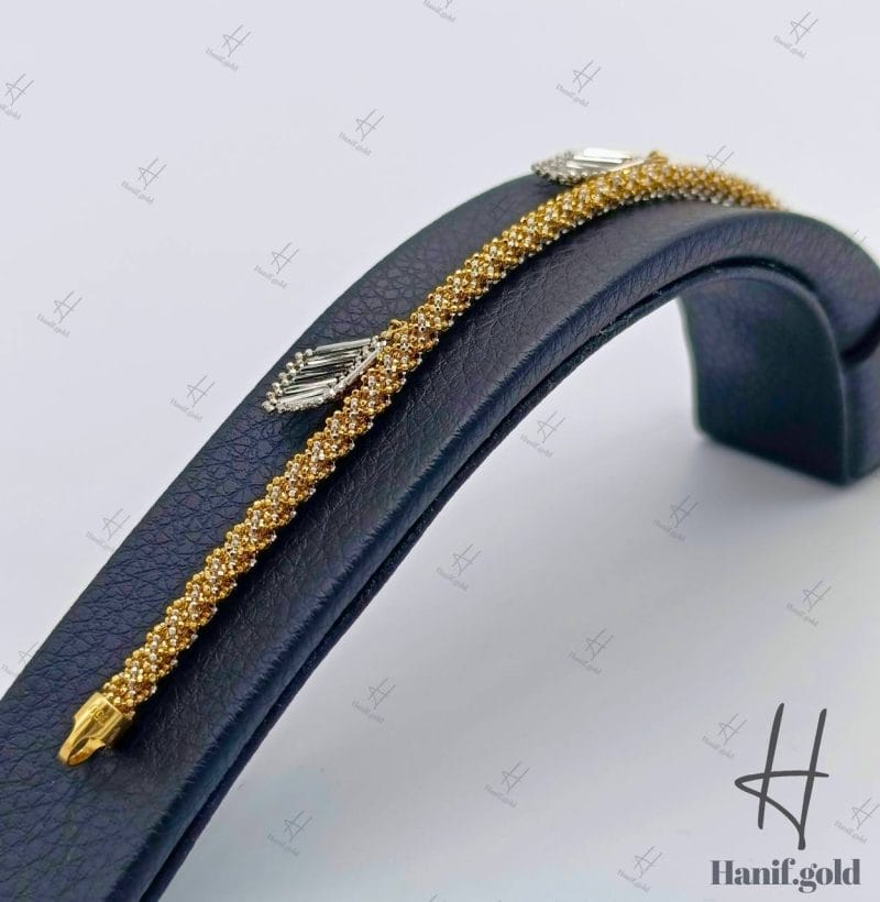 سرویس طلای زنانه ، دو رنگ زرد و سفید آویز دار (سرویس خودکاری)