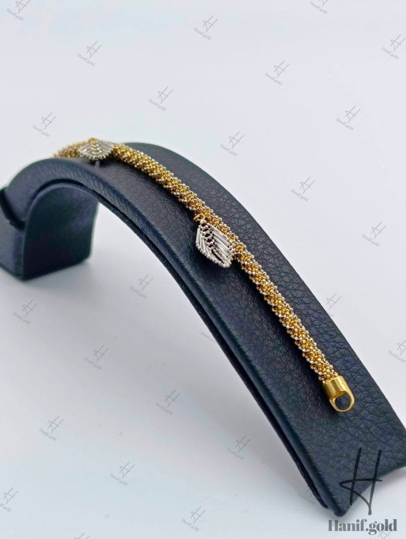 سرویس طلای زنانه ، دو رنگ زرد و سفید آویز دار (سرویس خودکاری)