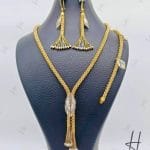 سرویس طلای زنانه ، دو رنگ زرد و سفید آویز دار (سرویس خودکاری)