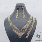 سرویس طلای زنانه ، دو رنگ زرد و سفید ، بافتنی تک رج ( سرویس شال)