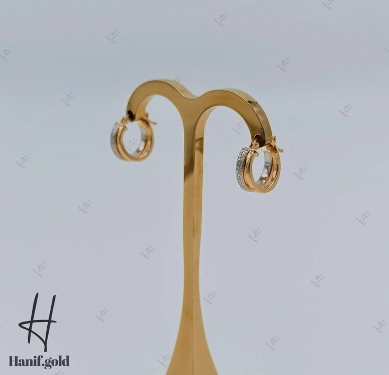 گوشواره طلای دو رنگ سفید و زرد حلقه‌ای جلوا - Image 1