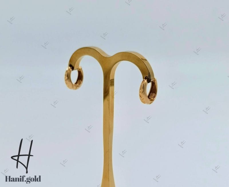 گوشواره طلای حلقه‌ای زرد ایینه‌ای با تراش لیزری - Image 1
