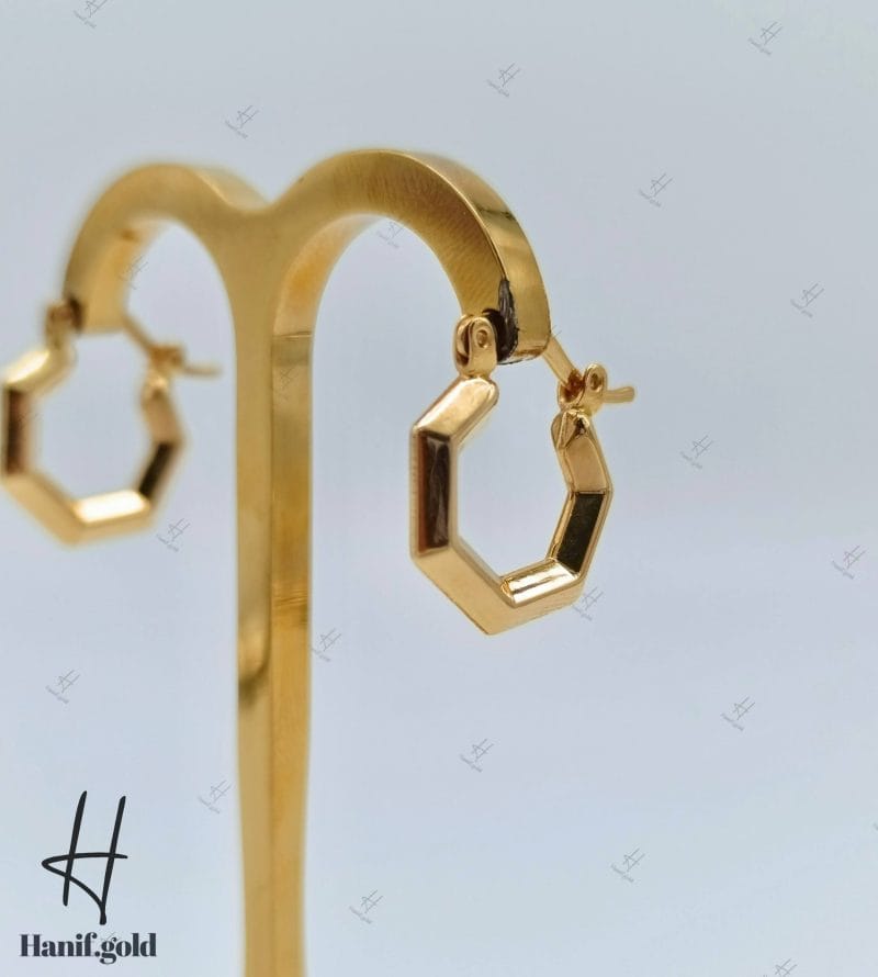 گوشواره طلای زرد آیینه‌ی ۶ضلعی (گوشواره اریانا) - Image 3