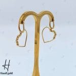 گوشواره طلای زرد آیینه‌ای با طرح قلب و توپ تراش (گوشواره ذهبی)