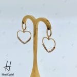 گوشواره طلای طرح قلب با توپ تراش،دو رنگ سفید و رزگلد (گوشواره ذهبی) - Image 2