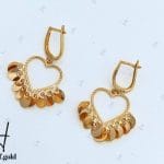 گوشواره طلا طرح قلب با آویز پولکی زرد