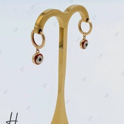 گوشواره طلای چشم و نظر با مینا کاری قرمز