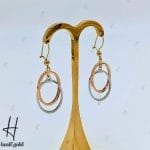 گوشواره طلای آویز حلقه‌ای بیضی، دو رنگ سفید و رزگلد