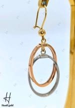 گوشواره طلای آویز حلقه‌ای بیضی، دو رنگ سفید و رزگلد - Image 2