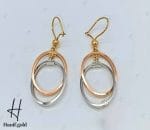 گوشواره طلای آویز حلقه‌ای بیضی، دو رنگ سفید و رزگلد - Image 3