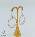گوشواره طلای دو رنگ سفید و رزگلد آویز گرد رویال