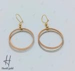 گوشواره طلای دو رنگ سفید و رزگلد آویز گرد رویال - Image 2