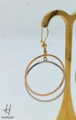 گوشواره طلای دو رنگ سفید و رزگلد آویز گرد رویال - Image 3