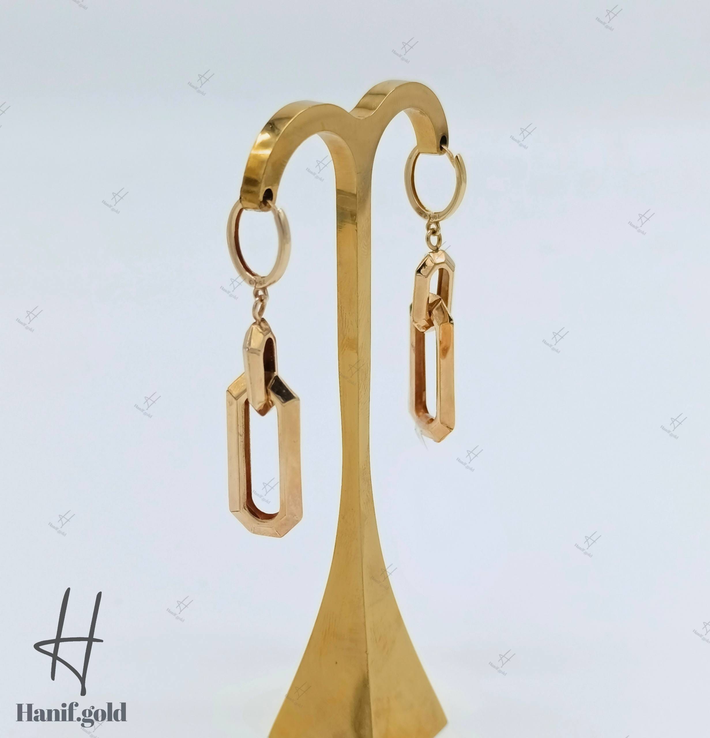 photo_۲۰۲۵-۰۹-۰۶_۱۳-۳۰-۰۳ گوشواره طلای زرد آیینهای دو تیکه آویز (گوشواره هرمس) - Image 1