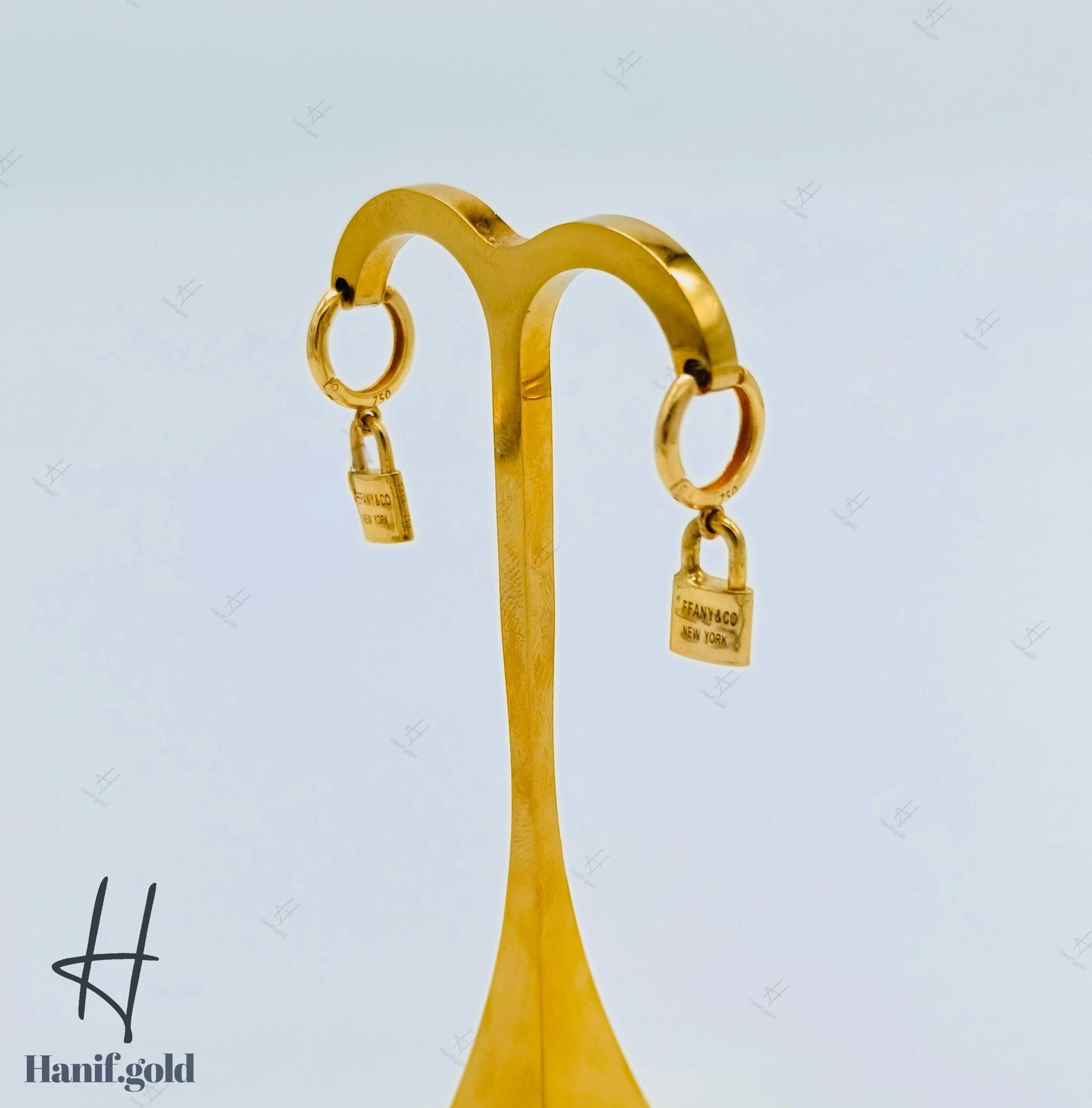 photo_۲۰۲۵-۰۹-۰۷_۱۱-۰۶-۵۶ گوشواره طلای زرد آیینهای قفل تیفانی آویز - Image 1