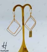 گوشواره طلای آویز دو رنگ،سفید و رزگلد طرح لوزی (گوشواره رویال)