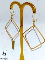 گوشواره طلای آویز دو رنگ،سفید و رزگلد طرح لوزی (گوشواره رویال) - Image 2