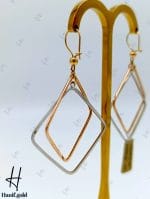 گوشواره طلای آویز دو رنگ،سفید و رزگلد طرح لوزی (گوشواره رویال) - Image 3