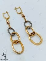 گوشواره طلای آویز سه حلقه با توپ تراش و زنجیر فرد(گوشواره فرد) - Image 2