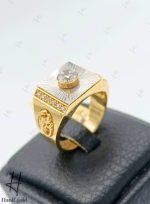 انگشتر طلای مردانه تک نگین با تراش سفید