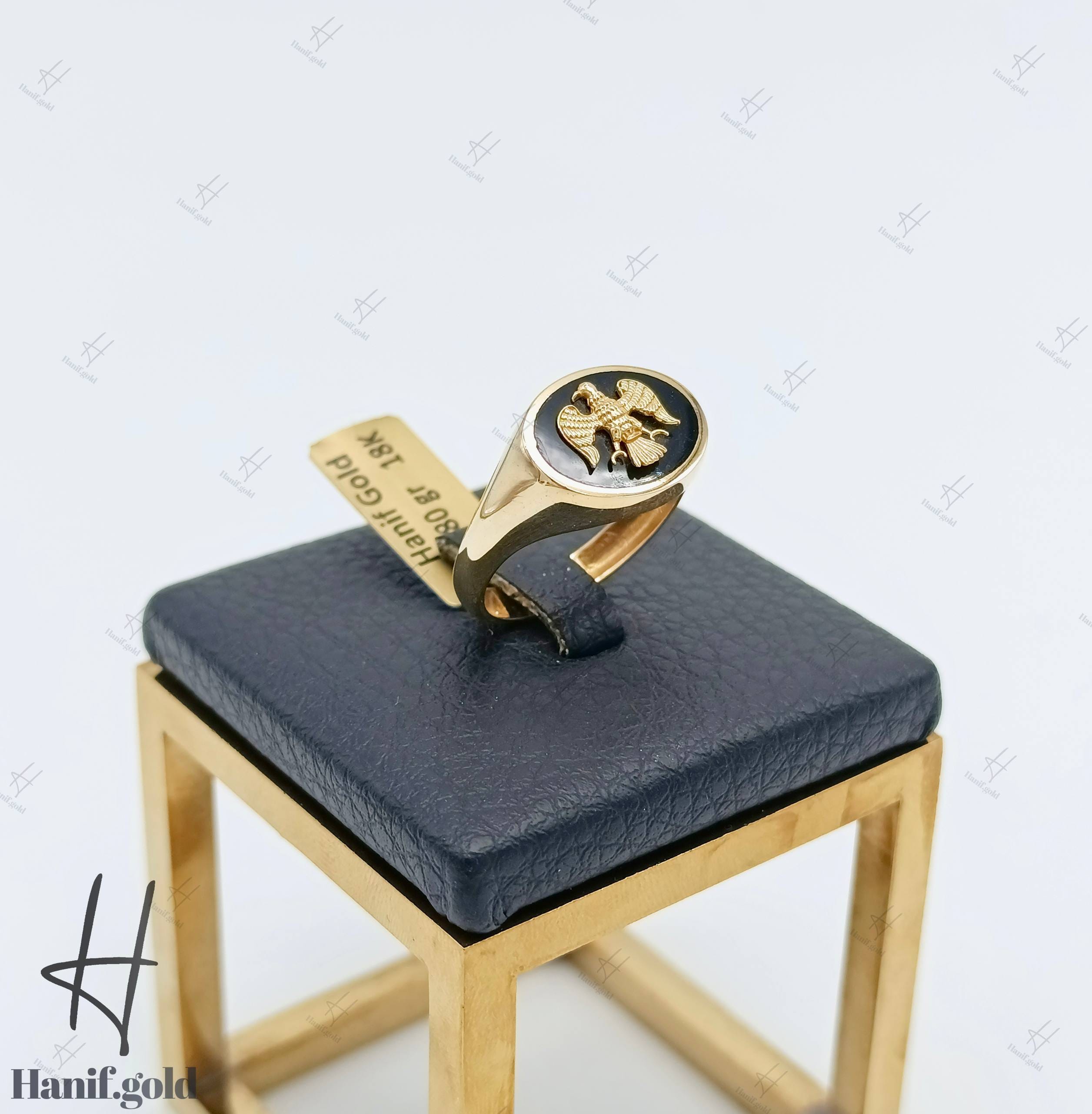 photo_۲۰۲۵-۰۹-۲۰_۱۰-۱۹-۰۵ انگشتر طلای مردانه نگین اونیکس با طرح برجسته عقاب - Image 1