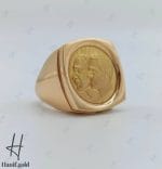 انگشتر طلای مردانه زرد آیینه‌ای ، سکه پهلوی - Image 3