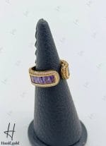 دستبند انگشتر طلای نگین بنفش مکعب (زریاس) - Image 2