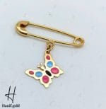 سنجاق سینه‌ طلای نوزادی طرح پروانه