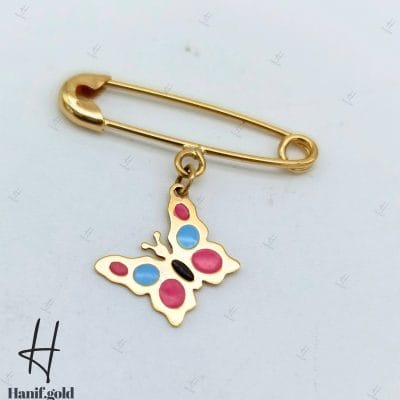 سنجاق سینه‌ طلای نوزادی طرح پروانه