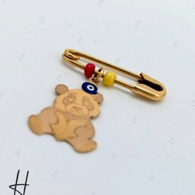 سنجاق سینه‌ طلای نوزادی طرح خرس