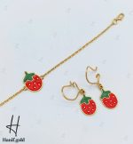 دستبند و گوشواره طلای بچه‌گانه با طرح توت‌فرنگی (مجموعه دلارام) - Image 4