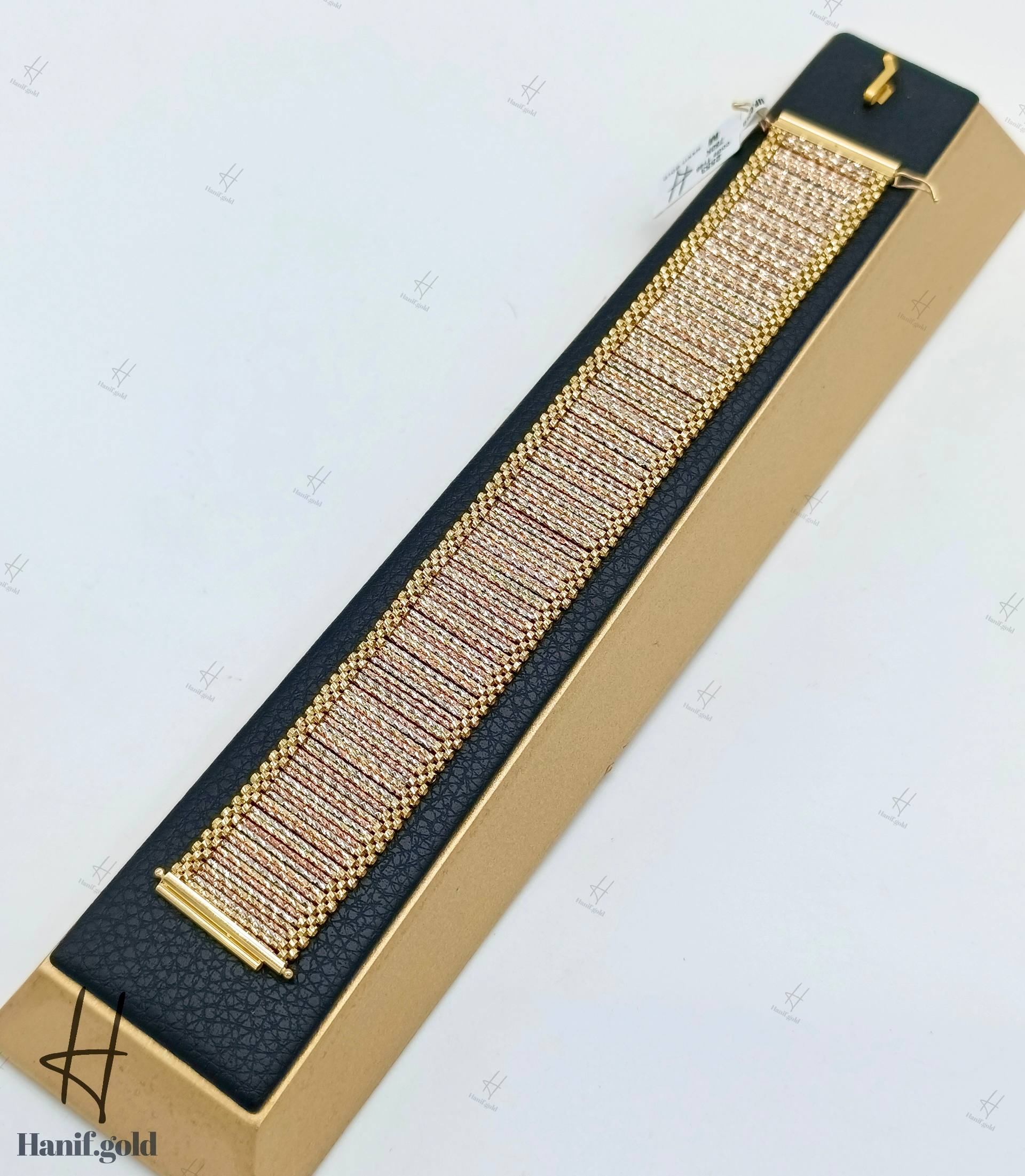 photo_2025-10-19_10-29-27 دستبند طلای لخت مصری سه رنگ سفید ، زرد و رزگلد سایز ۳ - Image 1