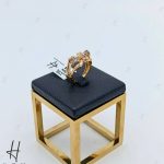 انگشتر طلای دو رنگ زرد و‌سفید تراش طرح پاپیون (سرو تراش)