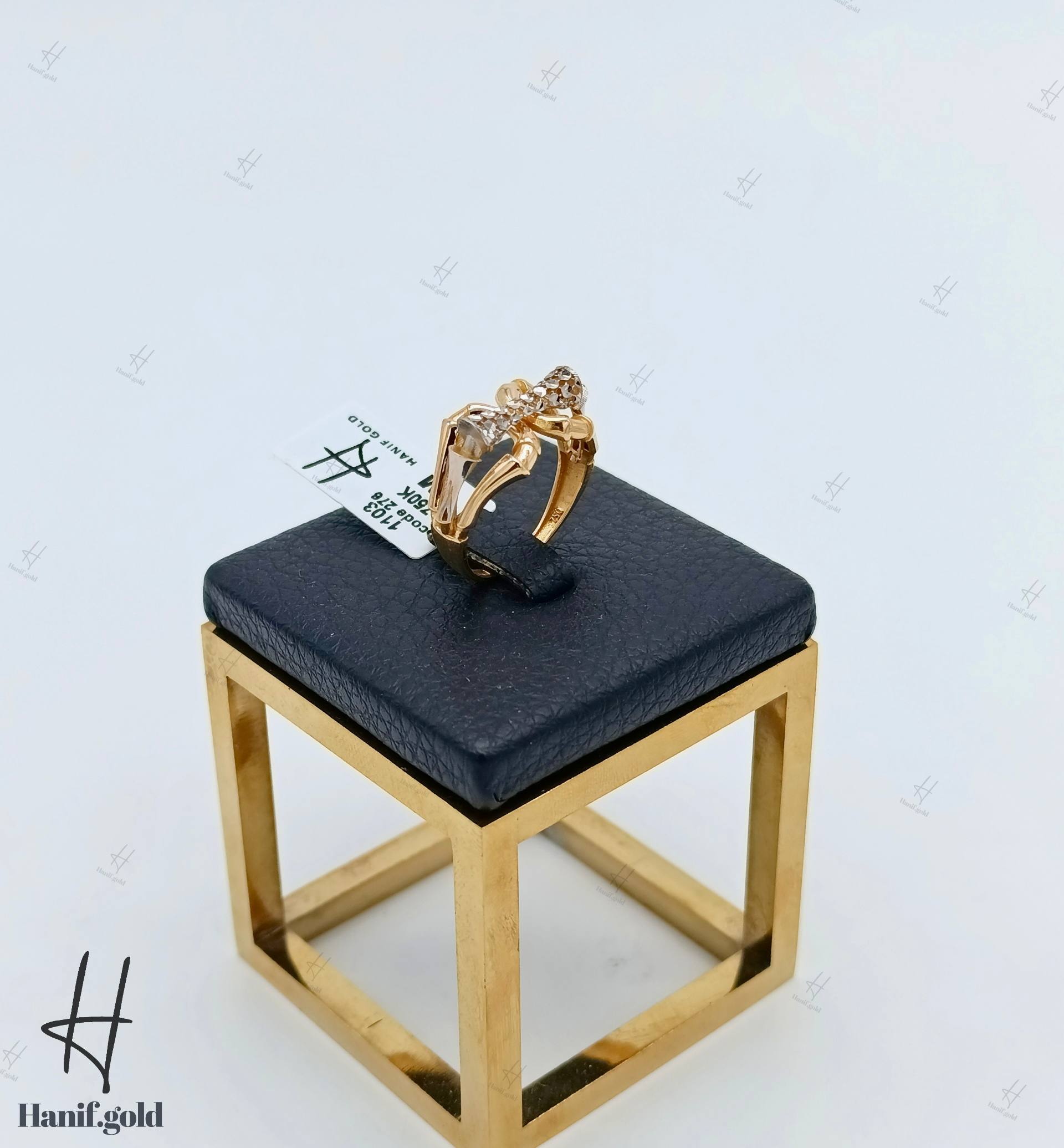 photo_2025-10-20_18-35-50 انگشتر طلای دو رنگ زرد وسفید تراش طرح پاپیون (سرو تراش) - Image 1