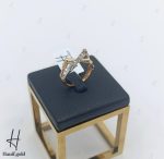 انگشتر طلای زرد و سفید تراش طرح استخوانی(سرو تراش)