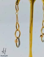 گوشواره طلای آویز سه حلقه،با توپ تراش و زنجیر فرد (گوشواره فرد) - Image 2