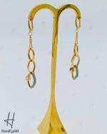 گوشواره طلای آویز سه حلقه،با توپ تراش و زنجیر فرد (گوشواره فرد)