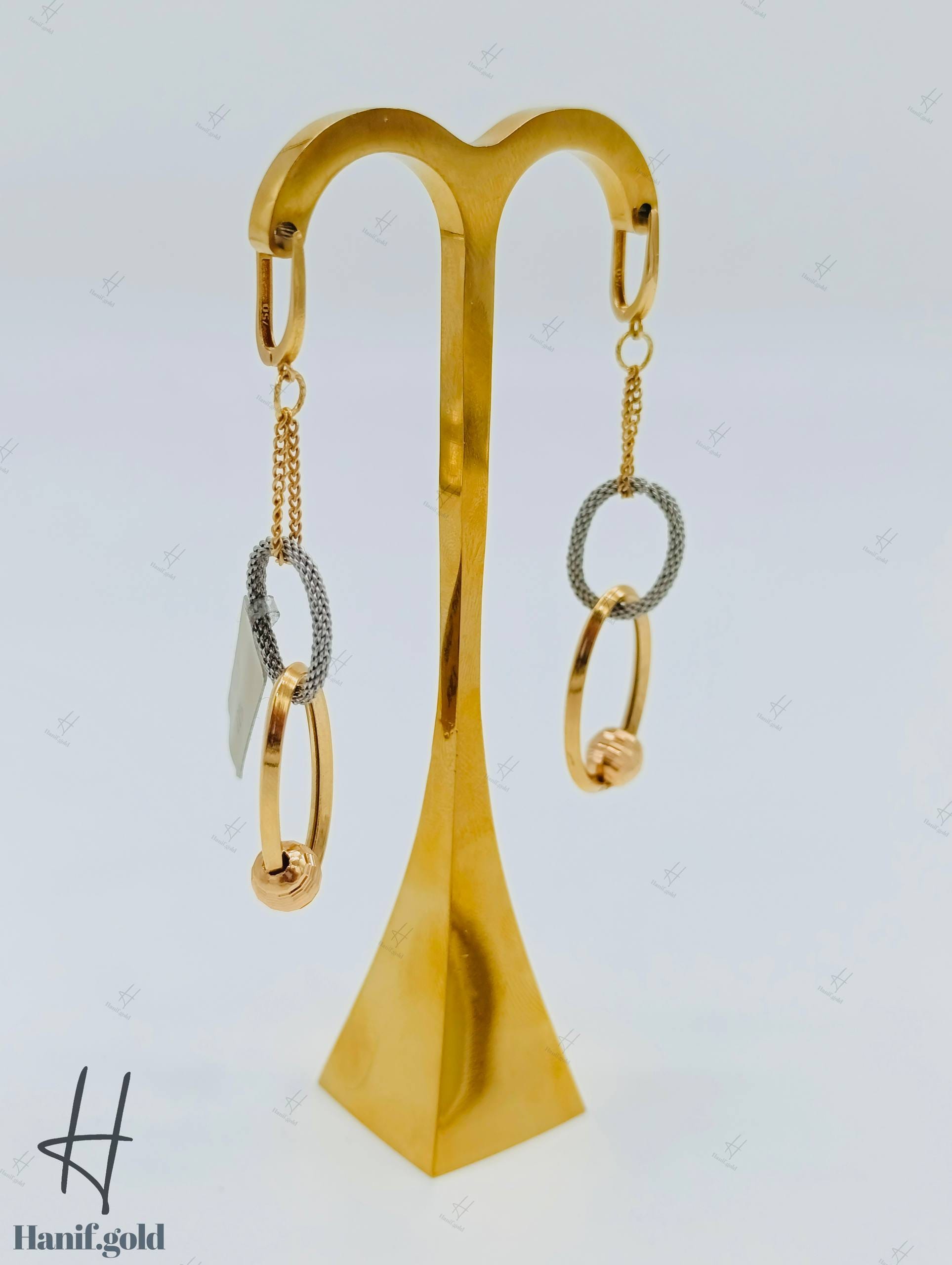 photo_۲۰۲۵-۱۰-۰۲_۱۱-۴۱-۱۳ گوشواره طلای آویز دو حلقه با توپ تراش و زنجیر فرد(گوشواره فرد) - Image 1